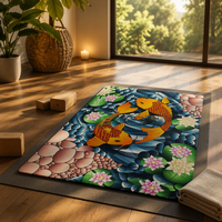 Tapis de Mahjong élégant avec motifs Koi Pond, bleu marine, bleu sarcelle, lotus, Yin Yang, pliable, en caoutchouc souple, imperméable, pour 4 joueurs, 160 tuiles