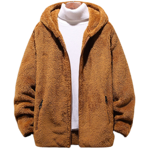 HO New Design Men's Plus Size <b>Thick</b> Thermal Warm <b>Fleece</b> <b>Jacket</b> Zipper Hooded Windproof Casual Loose Fit Winter 100% Polyester - Product Image 1