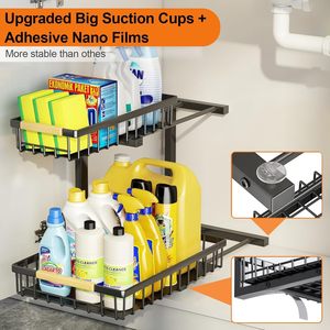 Ménage 2 Niveaux Réglable Tiroir Armoire De Cuisine <span class=keywords><strong>Sous</strong></span> L'évier Salle De Bains <span class=keywords><strong>Placard</strong></span> <span class=keywords><strong>Organisateur</strong></span> Étagère Rack Avec Tiroirs Coulissants - Product Image 5