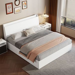 Nuovo stile di moda Up-holdered letto con comodini speciali prezzo all'ingrosso personalizzato noce king Size pavimento letto matrimoniale per bambini - Product Image 4