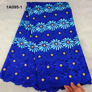 2022 New&Wholesale Royal Blue Flowers African Swiss Lace Fabric For Party Dress Cotton Embroidery Voile Fabrics With Holes