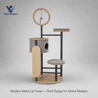 Torre Moderna de Metal para Gatos con Plataforma de Madera y Anillo de Sisal, Mueble de Escalada para Interiores, Venta al por Mayor