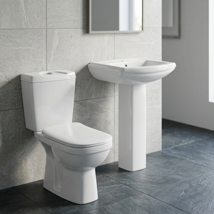 Ensemble de salle de bain en céramique Vistaar, comprenant un WC à double chasse et un lavabo sur colonne - Product Image 3