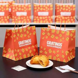 Bolsas de Papel Kraft Reciclables y Desechables Ecológicas para Comida para Llevar de Restaurantes, con Impresión Personalizada de su Propio Logotipo - Product Image 1