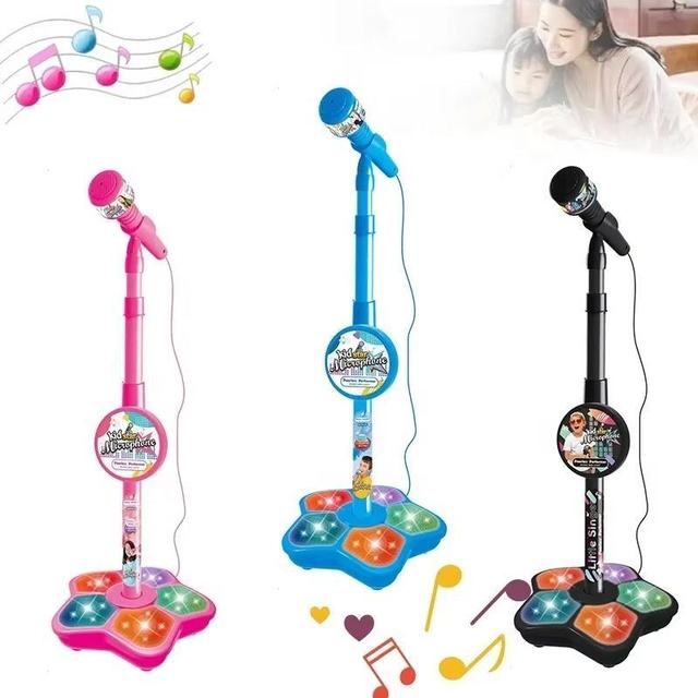 Hot-sale Children Bass Microphone with Stand Karaoke Song Machine Plastic Musical Instrument Educational Toy Birthday Gift