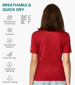 Fornitore OEM all'Ingrosso <span class=keywords><strong>di</strong></span> Magliette Personalizzate in <span class=keywords><strong>Lana</strong></span> Merino con Scollo a V per Donne, Manica Corta, Collo Tondo, Design Stampato, Top Femminili - Product Image 5