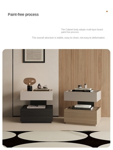 Modern Italian Style <strong>Minimalist</strong> Solid Wood <strong>Bedside</strong> <strong>Table</strong> with 2 Drawers Light Luxury Living Room Storage Cabinet - Product Image 5