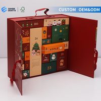 FAVORCRAFTS Calendrier de l'Avent de Noël de luxe personnalisé avec compartiments séparés, poignée et ruban, emballage rigide, grande boîte cadeau