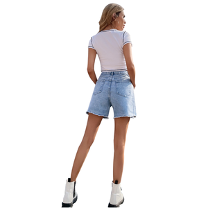 Shorts en jean multicolores Huanqiu pour femme, taille haute, délavés, effilochés, style streetwear décontracté - Product Image 1