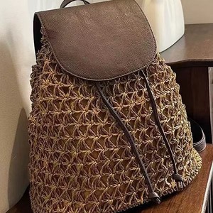 Nouveau sac à dos en paille tressée ajourée pour femme, idéal pour les vacances à la plage et les sorties en bord de mer - Product Image 3