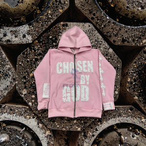 Sudadera con Capucha Rosa Pikokong con Estampado 'Chosen By God', Cierre Frontal con Cremallera, Unisex, Informal, para Otoño, Corte Regular, 100% Algodón French Terry - Product Image 2