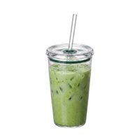 Gobelet en verre réutilisable OEM ODM pour matcha avec couvercle et paille, canette en verre à large ouverture pour café glacé