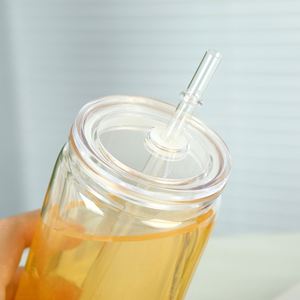 Bouteille en plastique transparente réutilisable de 20 oz, sans BPA, à double paroi, écologique, compatible lave-vaisselle, avec couvercles à paille pour boire du café - Product Image 2