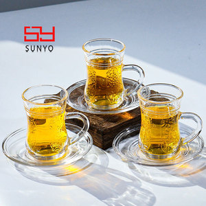 Tazza da Caffè in Vetro Trasparente Stile Turco SUNYO, Elegante e Resistente al Calore, con Piattino, Vendita all'Ingrosso - Product Image 3