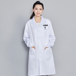 Abrigo blanco con logotipo personalizado, uniforme largo <span class=keywords><strong>de</strong></span> algodón y poliéster, <span class=keywords><strong>ropa</strong></span> <span class=keywords><strong>de</strong></span> <span class=keywords><strong>trabajo</strong></span> <span class=keywords><strong>de</strong></span> la industria alimentaria para sala limpia, <span class=keywords><strong>ropa</strong></span> con palabras personalizable - Product Image 2