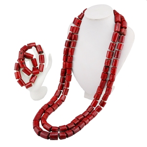 Ensemble de bijoux en corail rouge accrocheur Zhuerrui, ensemble de mariage de Dubaï, collier <span class=keywords><strong>à</strong></span> double rang et bracelet, ensemble deux pièces YL245 - Product Image 4