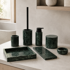 Luxury Design India Green Marble 7-Piece Bathroom Accessories <b>Set</b> with Trays, Natural Green Marble Bathroom <b>Set</b>, <b>Soap</b> Dispenser - Product Image 2