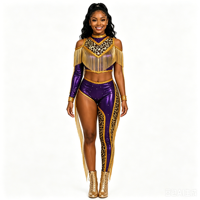 Uniforme de majorette à imprimé léopard violet avec franges scintillantes, costume de danse en spandex métallisé brillant pour la compétition et les défilés