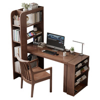 Bureau double en bois d'hévéa pour adultes, bureau d'étude à domicile, table longue de chambre, armoire de rangement intégrée, bureau d'ordinateur rétractable