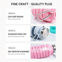 Gobelet pliable en silicone rond, anti-fuite, sans BPA, résistant aux chutes, résistant à la chaleur, avec couvercle en acier inoxydable, multicolores