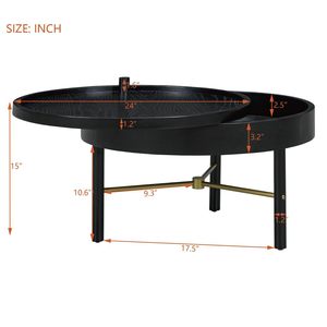 Mesa de centro nórdica de lujo para apartamento pequeño, mesa de centro multifuncional con almacenamiento giratorio, de madera maciza pequeña - Product Image 4