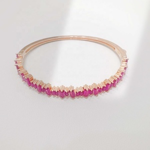 Pulseras de plata 925 con piedras de colores, estilo moderno, de lujo para mujer, chapadas en oro, apilables, gruesas, con circonitas verdes y rosas, precio de fábrica. - Product Image 2