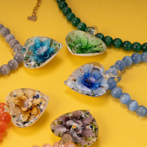 Colgante de corazón de cristal de color, <span class=keywords><strong>collar</strong></span> llamativo de flores, <span class=keywords><strong>collar</strong></span> de Gargantilla con cuentas de piedra de ojo de gato de piedra Natural - Product Image 3