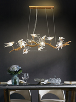 Lustre créatif de style américain, luxe léger, rectangulaire, en forme de branche d'arbre, avec des oiseaux en verre, moderne, pour tables à manger
