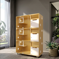 Hôtel pour chats en bois moderne à plusieurs niveaux avec panneaux transparents pour l'hébergement et l'exposition des animaux de compagnie