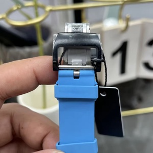 Fully Skeletonized Tourbillon Tonneau-shaped Mechanical Watch, Blue and White Color-<b>blocked</b> X-shaped Frame Men's Wristwatch - Product Image 6