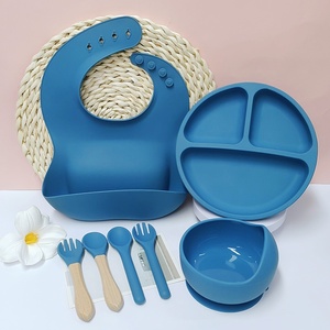 Trẻ sơ sinh cấp thực phẩm BPA miễn phí Bộ đồ ăn trẻ mới biết đi ăn Bát ăn cho trẻ em muỗng tấm Silicone bé ăn Bộ - Product Image 4
