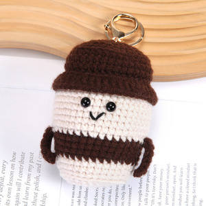 Sevimli Amigurumi Tığ İşi Kahve Fincanı Anahtarlık Oyuncak El Yapımı Toptan Komik İplik Örgü Bebek Çanta Süsü Kolye Anahtarlık Hediye - Product Image 4