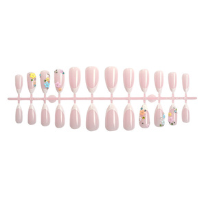 <span class=keywords><strong>Uñas</strong></span> Postizas Dulces y <span class=keywords><strong>Sencillas</strong></span> en Blanco Almendra <span class=keywords><strong>con</strong></span> Flor Francesa de Cinco Pétalos y Pedrería Colorida, Estilo Lindo - Product Image 4