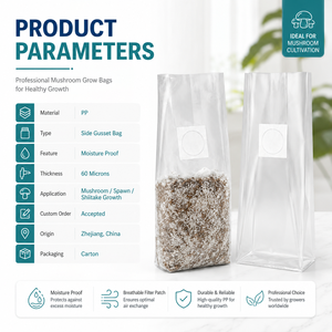 Sacs de <span class=keywords><strong>culture</strong></span> de champignons en PP transparent avec patch filtrant respirant 0,2 micron 60-80 microns autoclavables pour <span class=keywords><strong>substrat</strong></span> de <span class=keywords><strong>culture</strong></span> en gros - Product Image 3