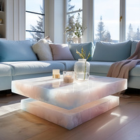 100*100cm rétro-éclairé translucide vert Onyx Table basse 48 ''carré brillant cristal diamant pierre salon Bar Pub meubles
