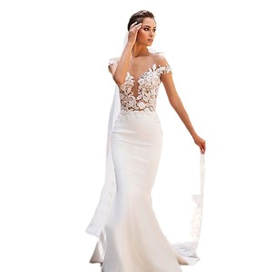 <b>White</b> Mermaid Wedding Dress V-Neck <b>Lace</b> Cut-Out Train Bridal Gown - Product Image 5