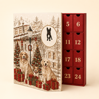 Caja de Papel Personalizada para Calendario de Adviento con Material Ecológico, Funda Impresa Extraíble, 24 Cajones y Diseño con Temática de Mascotas