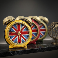 ROOGO Horloge Ronde Créative Style Britannique Rétro Vintage en Résine, Ornement Décoratif pour la Maison, Accessoire de Photographie, Sculptée et Peinte, Cadeau de Fêtes