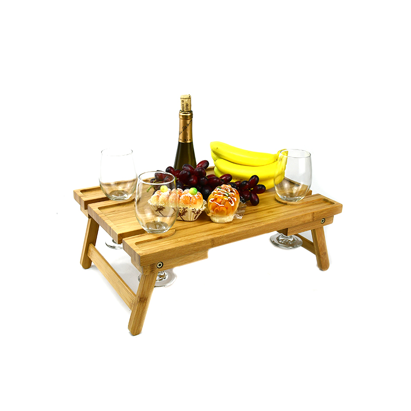 Modern Outdoor Food Serving Tray Removable Wine And Snack Holder,Bamboo Wooden Folding Picnic Table With Legs