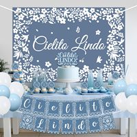 Kit de décoration pour fête prénatale de bébé garçon avec bannière de fond en papier découpé bleu Cielito Lindo, décorations de gâteau et de cupcakes avec ballons