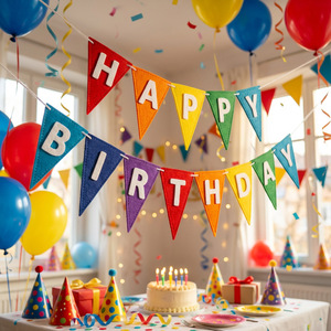 Guirnalda de Fieltro de Lujo para Cumpleaños, Decoración para Fiestas, Decoración para Chimenea, Familiar - Product Image 1