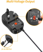 Adaptateur secteur universel 34W 3V 4.5V 5V 6V 7.5V 9V 12V 2A Max avec 10 connecteurs DC, port USB 5V 2A pour appareils électroniques domestiques