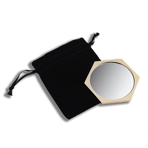 Simple Design Single Side Custom Logo Gold Metal Makeup Mirror With Velvet Pouch - Product Image 3