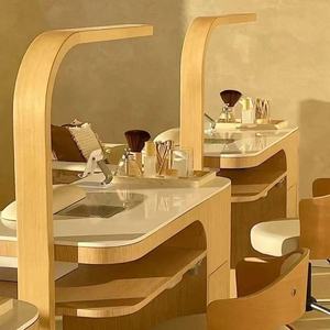 Nail salon solid wood lacquered nail art tables and chairs, single/double <b>seats</b>, double-layer <b>storage</b> - Product Image 1
