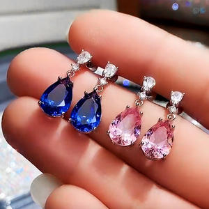Pendientes de Diamantes Llant, Corte Pera, Zafiro Azul Rosa, Fantasía, Oro Blanco Natural, Certificado GIA, Joyería Clásica de Boda para Mujer - Product Image 6