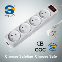 Prise israélienne, 4 voies, 2P+T 16A 250V~, avec protection enfant, H05VV-F 3x1.0mm2x1m, Max:3500W, avec interrupteur