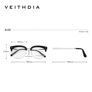 Veithdia Metal Browline Half <b>Frame</b> Eyeglasses Pc Lens Blue Light Protection Unisex Rectangle 1260 - Product Image 3