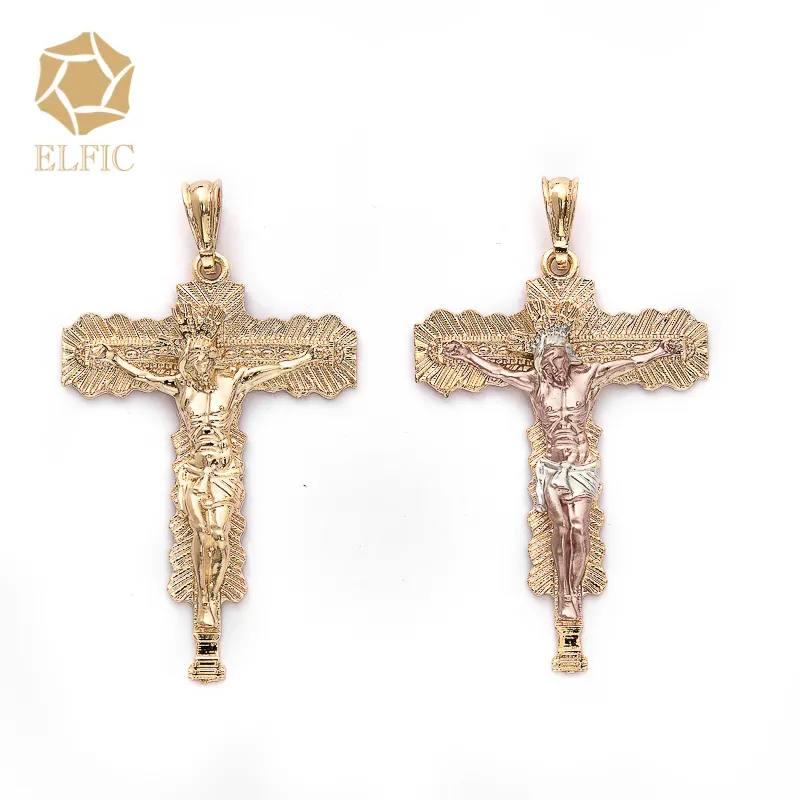 Elfic Religious Jewelry Pendant Christian Jesus Cross Necklace Accessories Zircon Charm Pendants Copper Alloy Claw Setting E-053