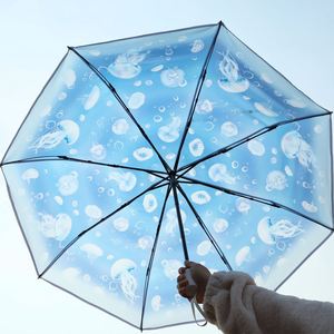 Petit parapluie créatif transparent semi-automatique à trois plis, populaire sur internet, pour étudiants et couples, idéal pour le soleil - Product Image 3