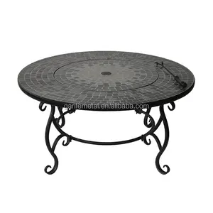 31.5 Inch BBQ Fire Pit Mosaic Tabletop Wood Burning Fire Pit With Chromed BBQ Grill For Table Garden Cooking